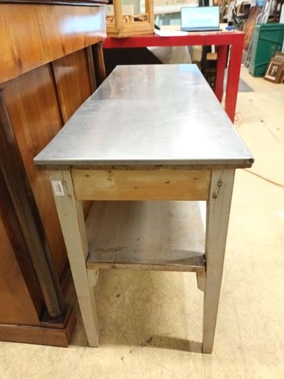 Console basse en bois cérusé et plateau en...