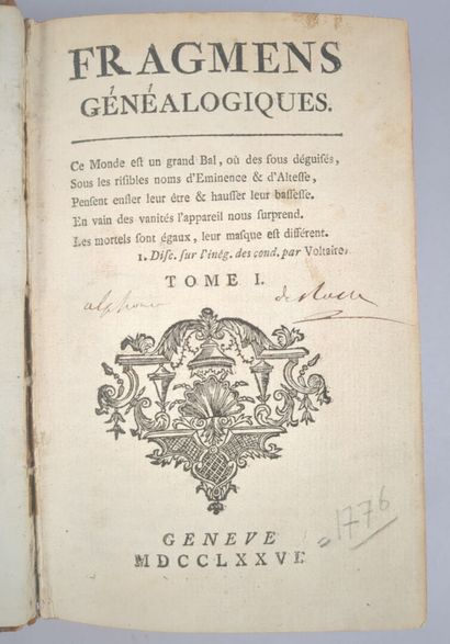 [Généalogie] [Héraldique] [DUMONT]. Fragmens...