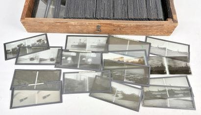 115 plaques de vues stéréoscopiques en verre...