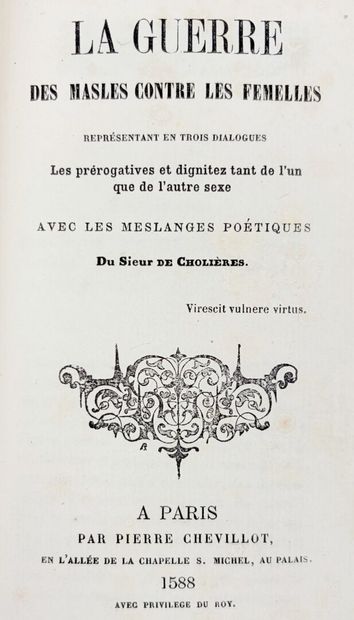CHOLIÈRES (Nicolas de). La Guerre des masles...