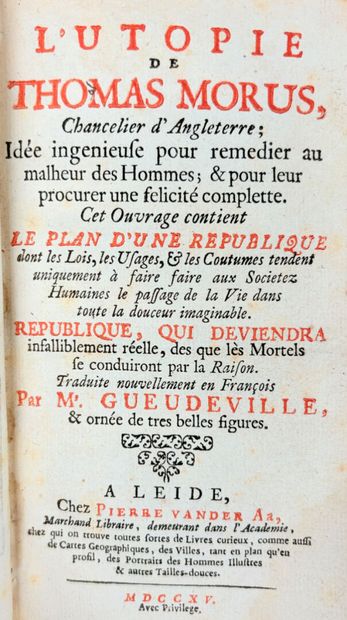 MORE (Thomas). L'Utopie. Idée ingénieuse...