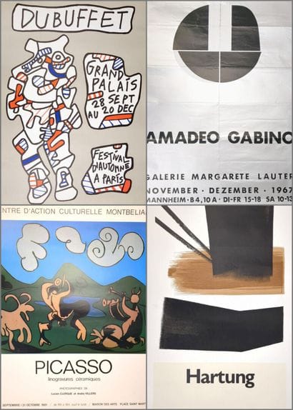 Réunion de 4 affiches d'exposition:

1/ PICASSO....