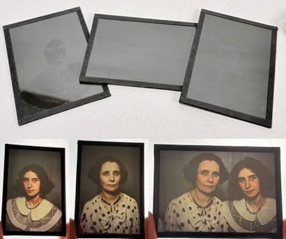3 plaques photos autochromes en couleurs...