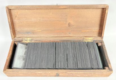 115 plaques de vues stéréoscopiques en verre...