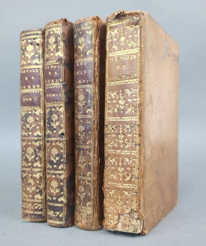 3 textes en 4 volumes in-12 reliés du XVIIIe...