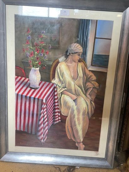 TOUSCO (XXème)
Femme à la fenêtre
Pastel,...