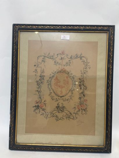 Projet de décor : scène galante dans un cartouche...