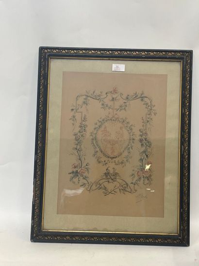 Projet de décor : scène galante dans un cartouche...