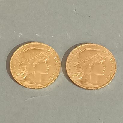 Deux pièces de 20 francs or, Marianne / Coq,...