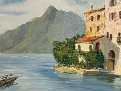 André SURDAL
Village au bord de lac de montagne
huile...