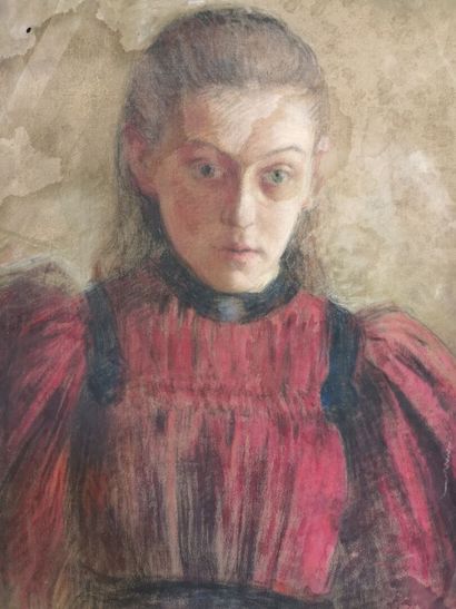 Portrait de jeune fille à la robe rouge,
Circa...