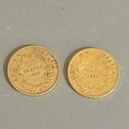 Deux pièces de 20 francs or, Napoléon III...