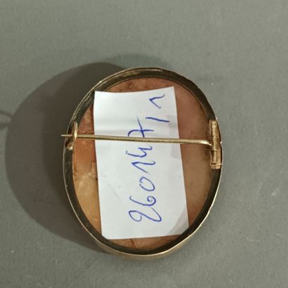 Une broche camée coquille à fond rose représentant...