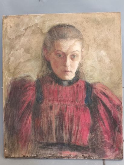 Portrait de jeune fille à la robe rouge,
Circa...