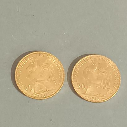 Deux pièces de 20 francs or, Marianne / Coq,...
