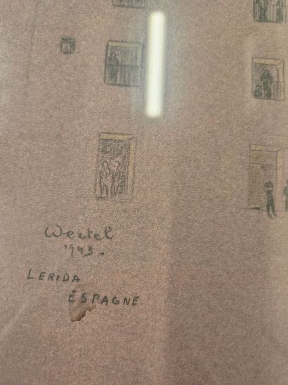 WERTEL, 
Vue de LERIDA, 
Dessin sur papier,...