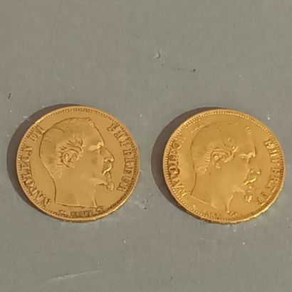 Deux pièces de 20 francs or, Napoléon III...
