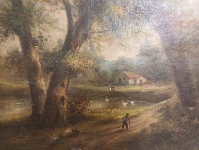 Paysage,
Huile sur toile
Encadrement XIXe...