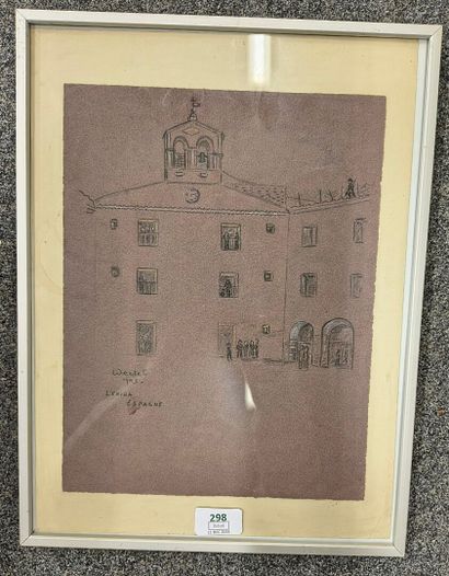 WERTEL, 
Vue de LERIDA, 
Dessin sur papier,...