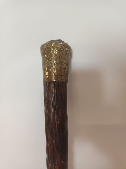 Canne de muscadin en bois noueux et pommeau...