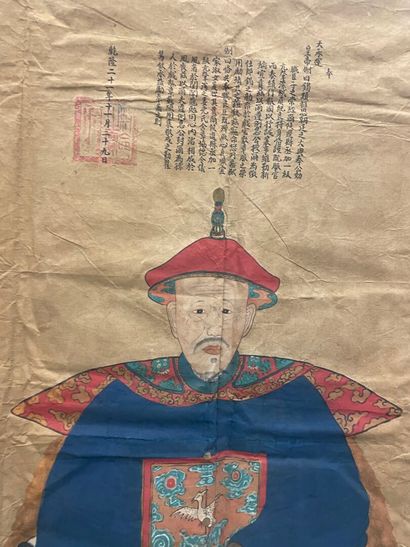 Chine 
Dignitaire
Huile sur papier contrecollé...