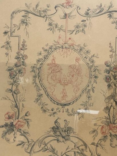 Projet de décor : scène galante dans un cartouche...