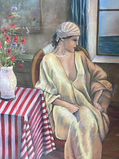 TOUSCO (XXème)
Femme à la fenêtre
Pastel,...