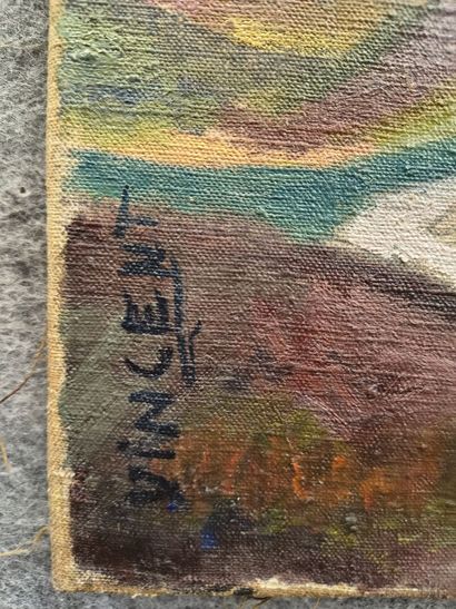 Ecole 1930 Les bains de mer, 
Huile sur toile,
Signée...