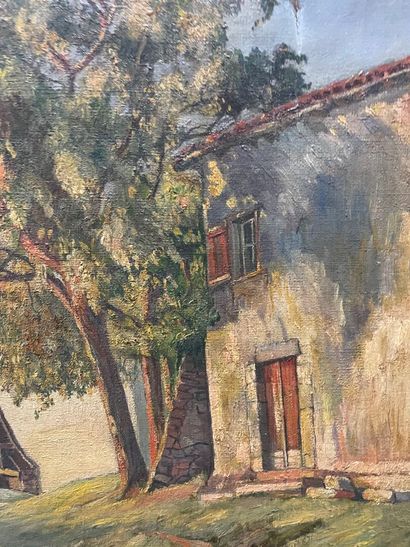 DREVET 
Paysage 
Dessin sur papier brun,...