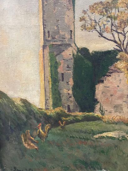 DREVET 
Paysage 
Dessin sur papier brun,...