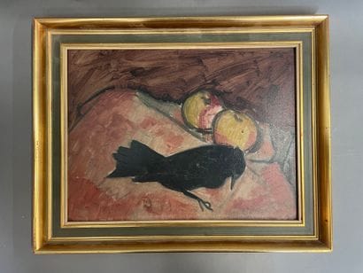 Nature morte au corbeau et aux pommes
Huile...