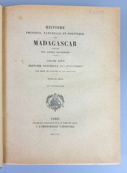 [Madagascar] GRANDIDIER (Alfred). Histoire...