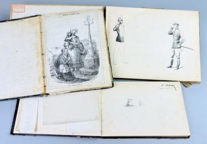 Ensemble de 3 albums in-8 de dessins originaux...