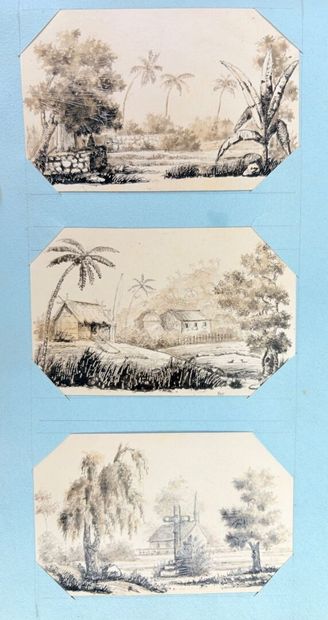 Ensemble de 3 albums in-8 de dessins originaux...