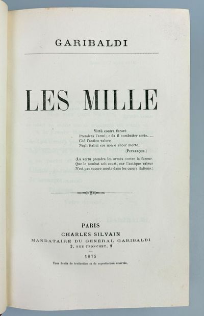 GARIBALDI (Giuseppe). Les Mille. Paris, Charles...