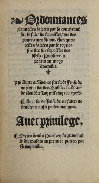 ORDONNANCES nouvelles faictes par la Court...