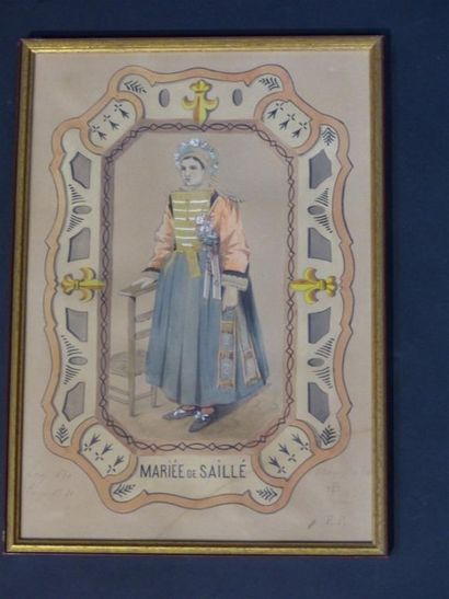 Suite de 5 dessins préparatoires aquarellés....