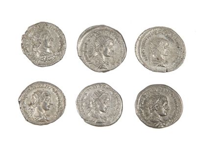 LOT de 6 antononiens de CARACALLA et ELAGABALE...