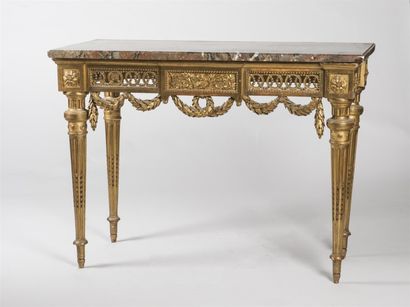 Console rectangulaire en bois doré ceinture...