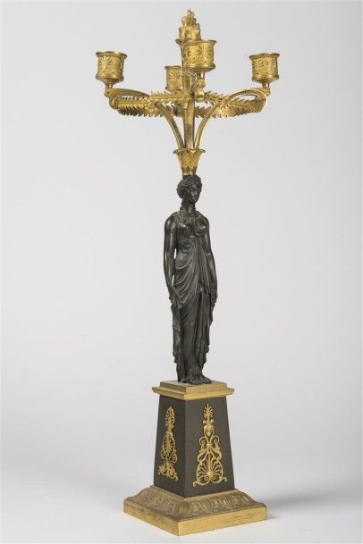 Paire de candélabres en bronze doré et patiné...