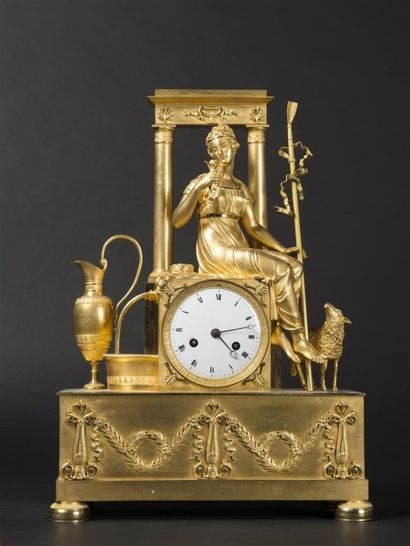 Pendule borne en bronze ciselé et doré début...
