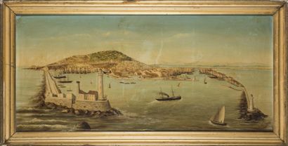 E DELAGUI Vue de port des Antilles ? huile...