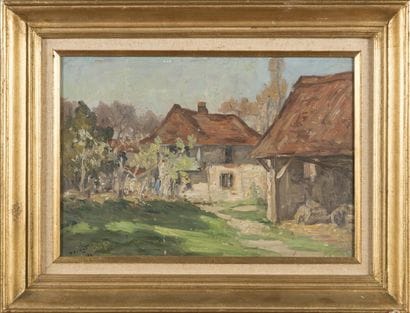 Emile NOIROT (1853-1924) Cour de ferme Huile...