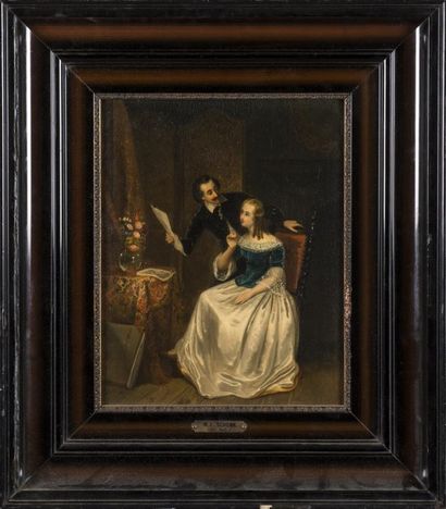 SCHENK Scène d'interieur avec un couple d'élégants,...