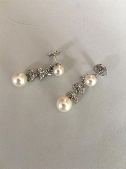 Paire de pendants d'oreilles en or blanc...