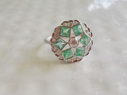 Bague en or blanc (750) 18K, étoile de neige,...