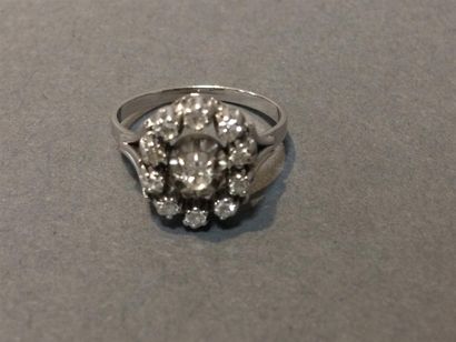 Bague en or blanc (750) 18K corbeille ovale...