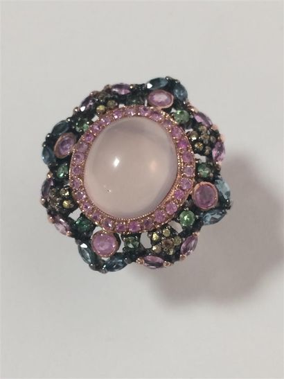 Bague en argent (925) formant une fleur,...