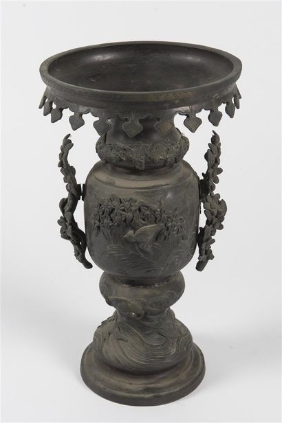 INDOCHINE paire de vases en bronze à riche...