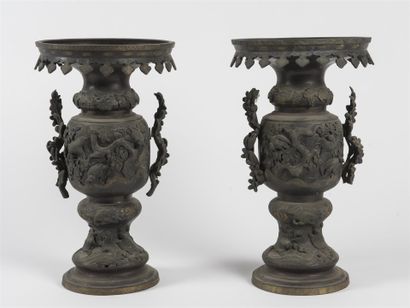 INDOCHINE paire de vases en bronze à riche...